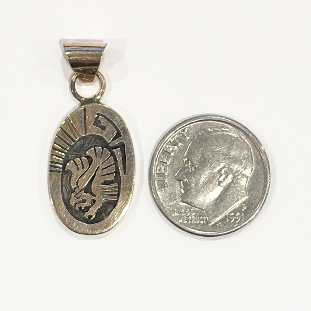 Vintage Native Eagle Sterling 14K Pendant, Navajo Aztec Style Piece - Picture 16 of 16